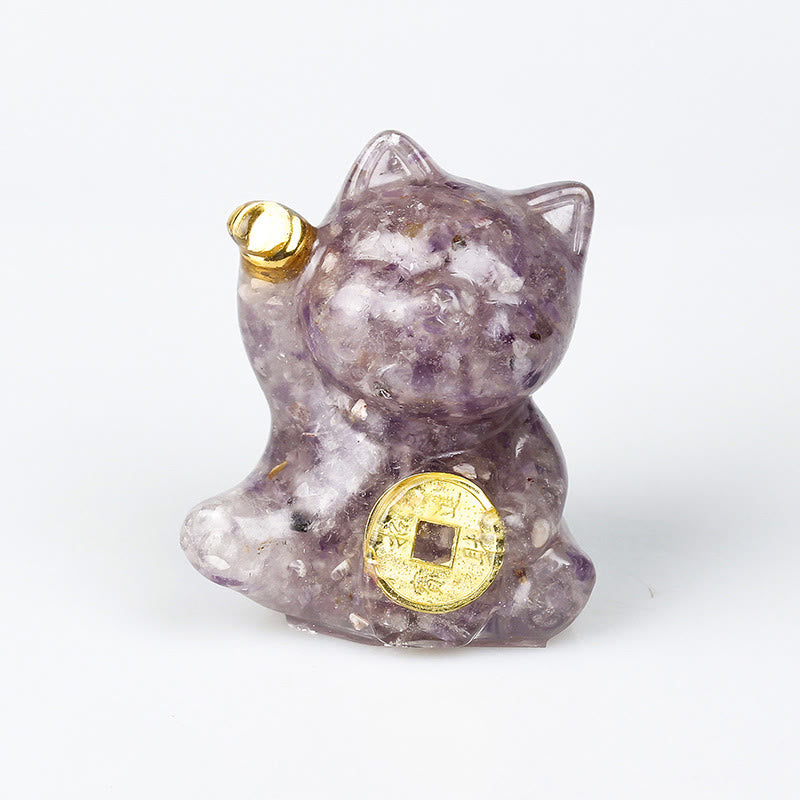 Buddha Stones 招き猫の銅貨ターコイズラブラドライトピンククリスタルアメジストホームデコレーション - アメジスト - 約5.5×6×4cm - image 10