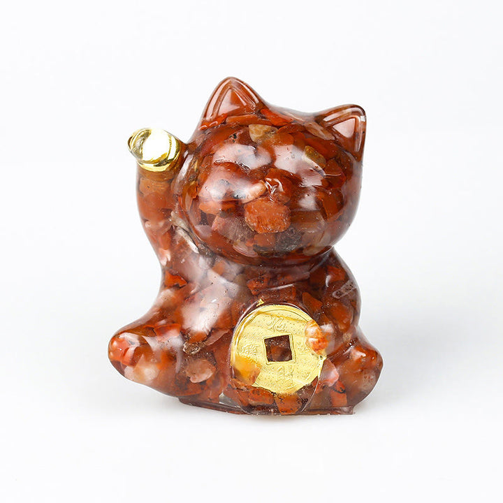 Buddha Stones 招き猫の銅貨ターコイズラブラドライトピンククリスタルアメジストホームデコレーション - レッドアゲート - 約5.5×6×4cm - image 17