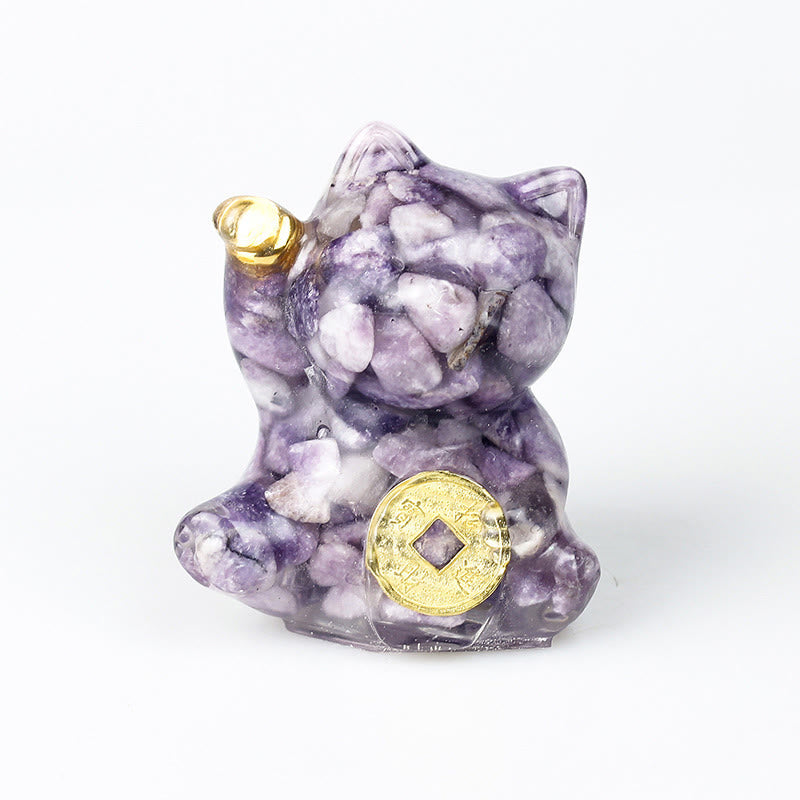 Buddha Stones 招き猫の銅貨ターコイズラブラドライトピンククリスタルアメジストホームデコレーション - 黄鉄鉱 - 約5.5×6×4cm - image 21