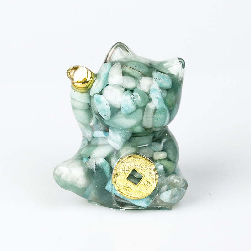 Buddha Stones 招き猫の銅貨ターコイズラブラドライトピンククリスタルアメジストホームデコレーション - アマゾナイト - 約5.5×6×4cm - image 19