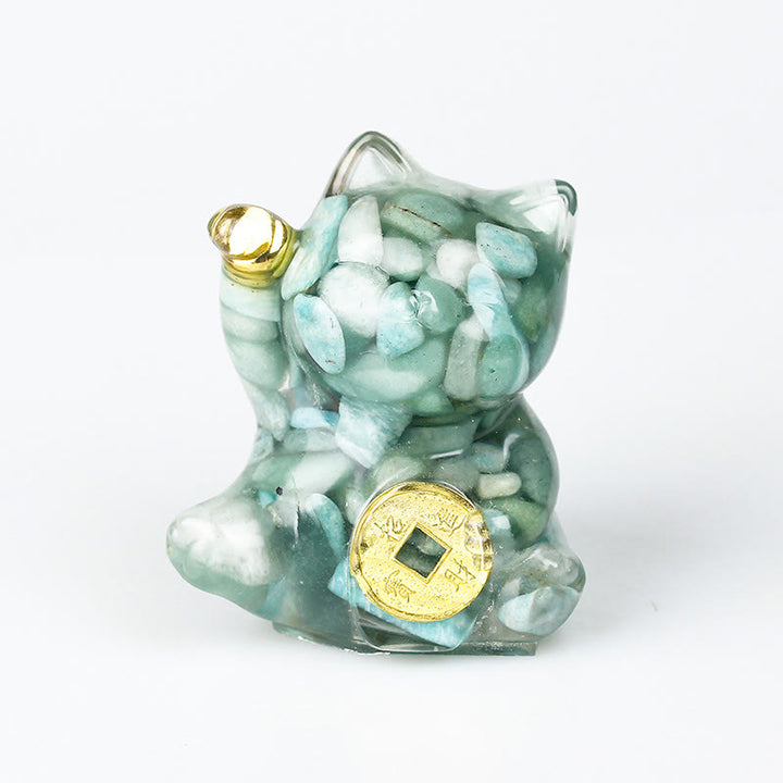 Buddha Stones 招き猫の銅貨ターコイズラブラドライトピンククリスタルアメジストホームデコレーション - アマゾナイト - 約5.5×6×4cm - image 19