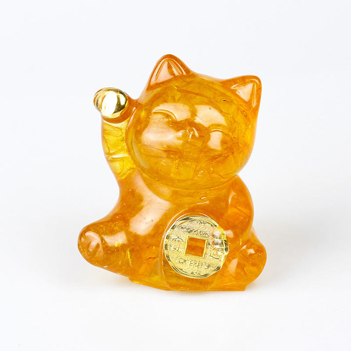 Buddha Stones 招き猫の銅貨ターコイズラブラドライトピンククリスタルアメジストホームデコレーション - シトリン - 約5.5×6×4cm - image 23