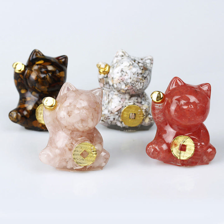 Buddha Stones 招き猫の銅貨ターコイズラブラドライトピンククリスタルアメジストホームデコレーション - image 28