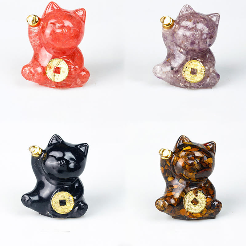 Buddha Stones 招き猫の銅貨ターコイズラブラドライトピンククリスタルアメジストホームデコレーション - image 29