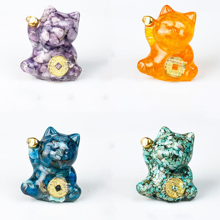 Buddha Stones 招き猫の銅貨ターコイズラブラドライトピンククリスタルアメジストホームデコレーション - image 30