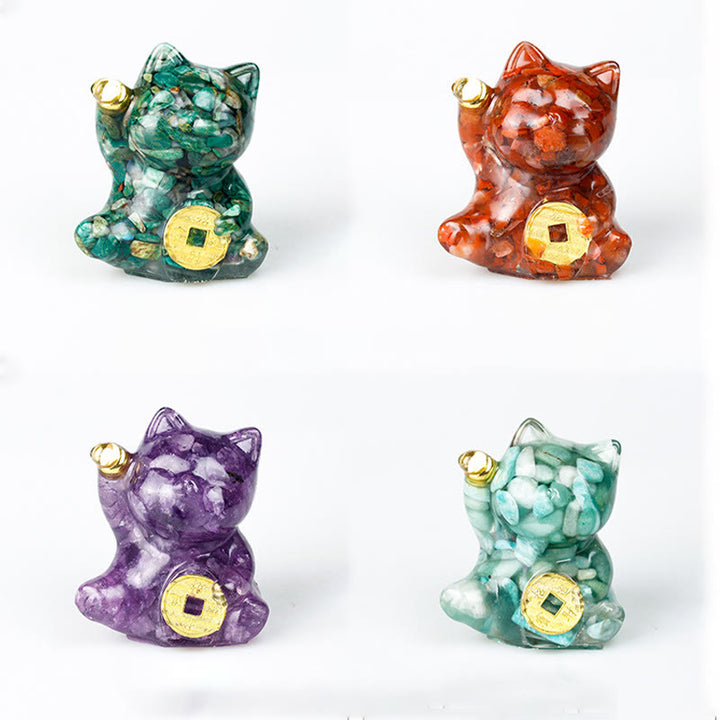 Buddha Stones 招き猫の銅貨ターコイズラブラドライトピンククリスタルアメジストホームデコレーション - image 31