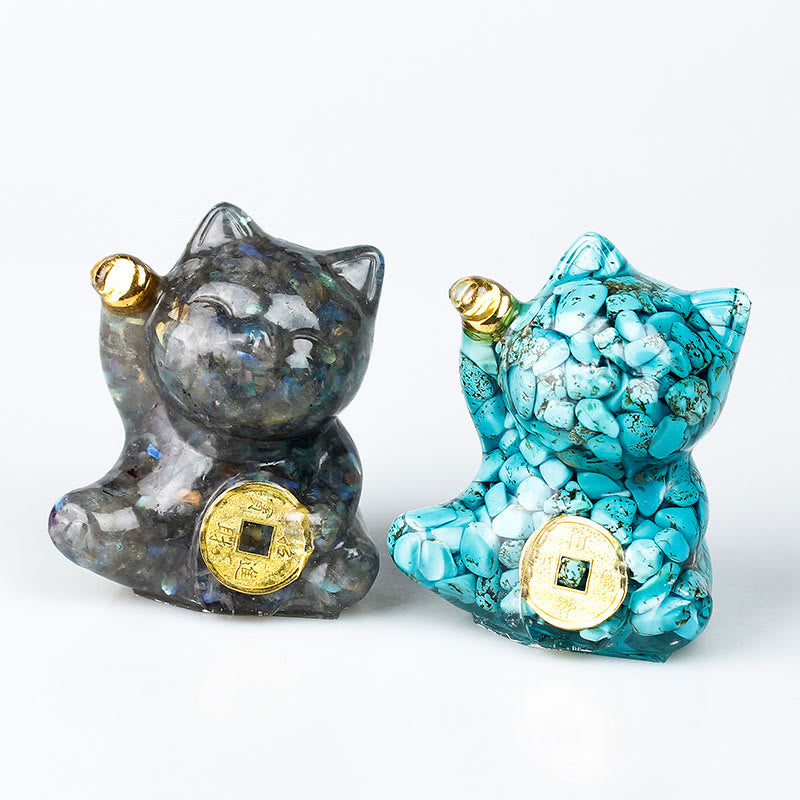 Buddha Stones 招き猫の銅貨ターコイズラブラドライトピンククリスタルアメジストホームデコレーション - image 33