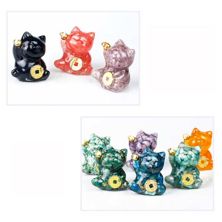 Buddha Stones 招き猫の銅貨ターコイズラブラドライトピンククリスタルアメジストホームデコレーション - image 32