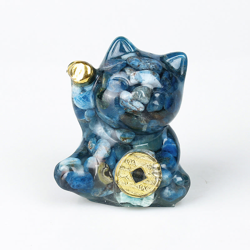 Buddha Stones 招き猫の銅貨ターコイズラブラドライトピンククリスタルアメジストホームデコレーション - ブルーオパール - 約5.5×6×4cm - image 25