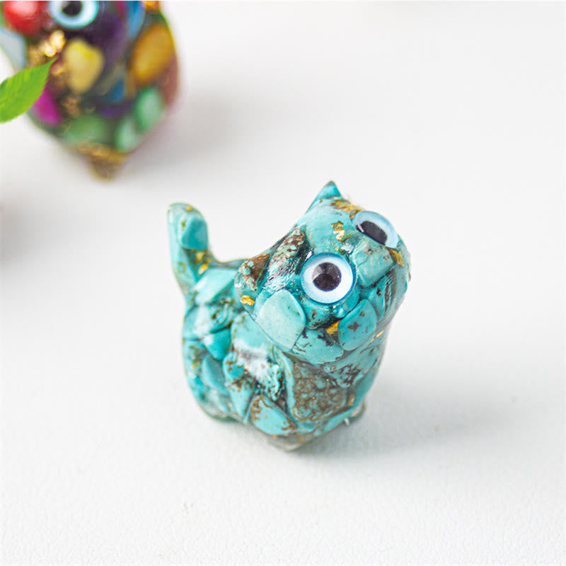 Buddha Stones 天然クリスタルターコイズアクアマリンアメジスト猫保護装飾 - image 3
