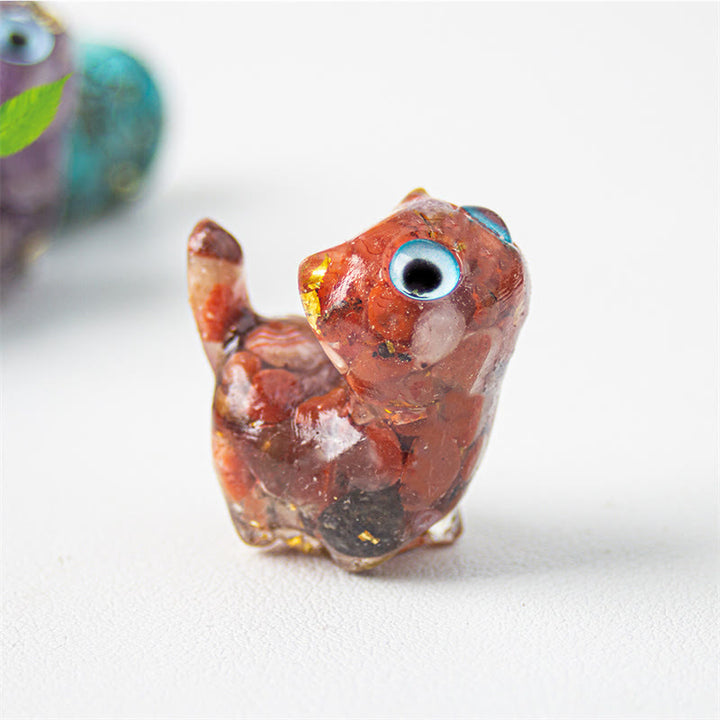 Buddha Stones 天然クリスタルターコイズアクアマリンアメジスト猫保護装飾 - レッドアゲート - 約36×32×22mm - image 11