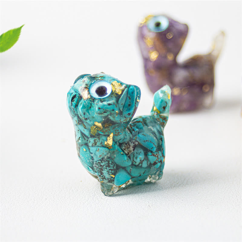 Buddha Stones 天然クリスタルターコイズアクアマリンアメジスト猫保護装飾 - image 2