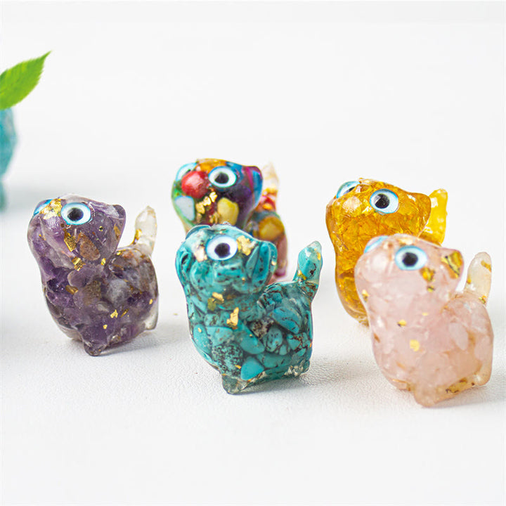 Buddha Stones 天然クリスタルターコイズアクアマリンアメジスト猫保護装飾 - image 17