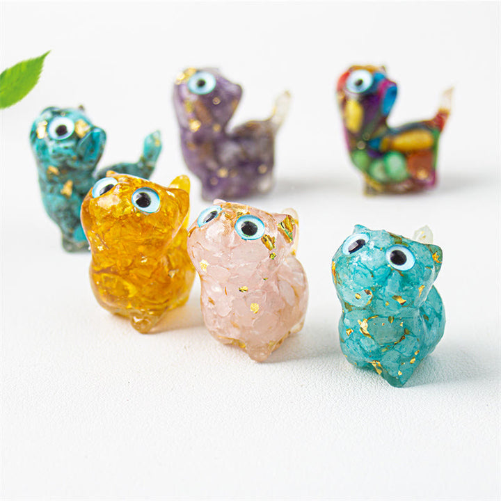 Buddha Stones 天然クリスタルターコイズアクアマリンアメジスト猫保護装飾 - image 0