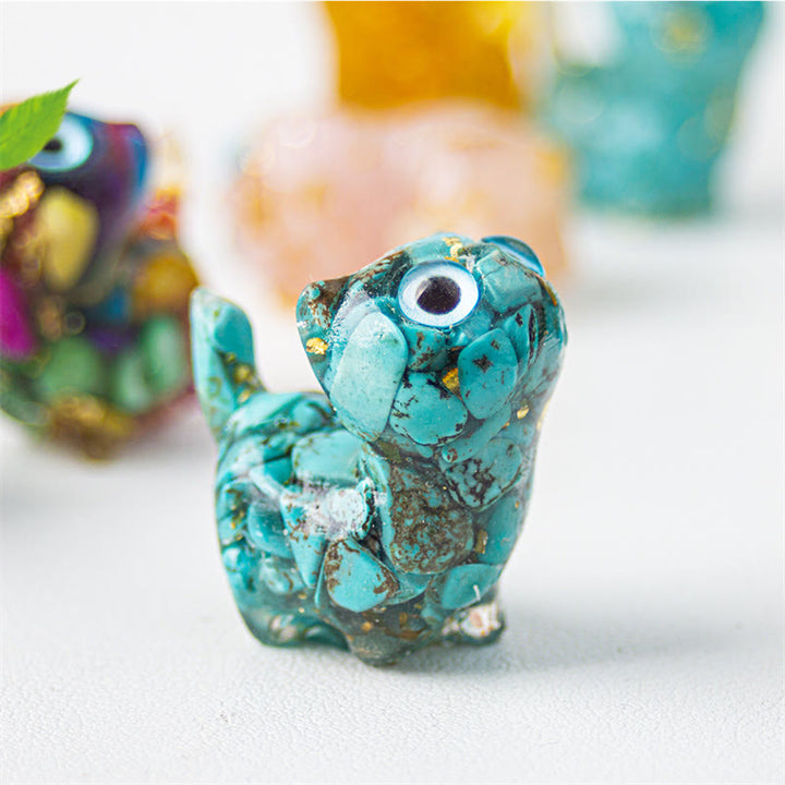 Buddha Stones 天然クリスタルターコイズアクアマリンアメジスト猫保護装飾 - image 4