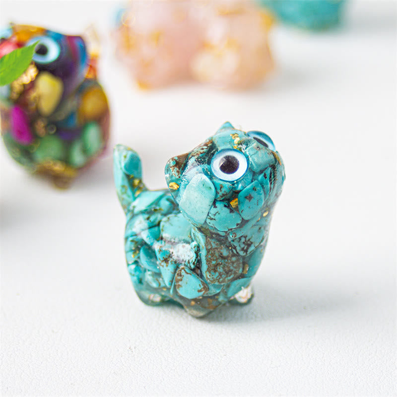 Buddha Stones 天然クリスタルターコイズアクアマリンアメジスト猫保護装飾 - ターコイズ - 約36×32×22mm - image 1