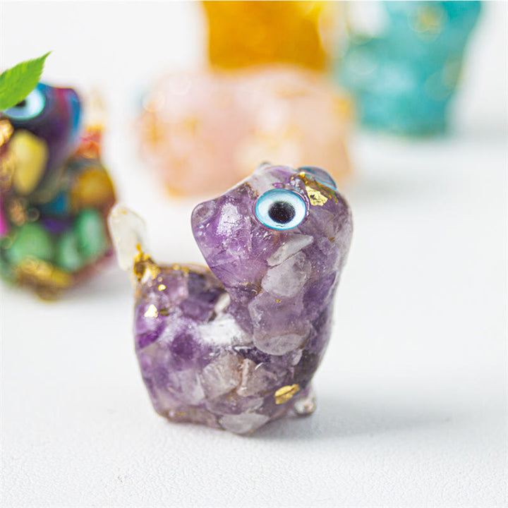 Buddha Stones 天然クリスタルターコイズアクアマリンアメジスト猫保護装飾 - アメジスト - 約36×32×22mm - image 9