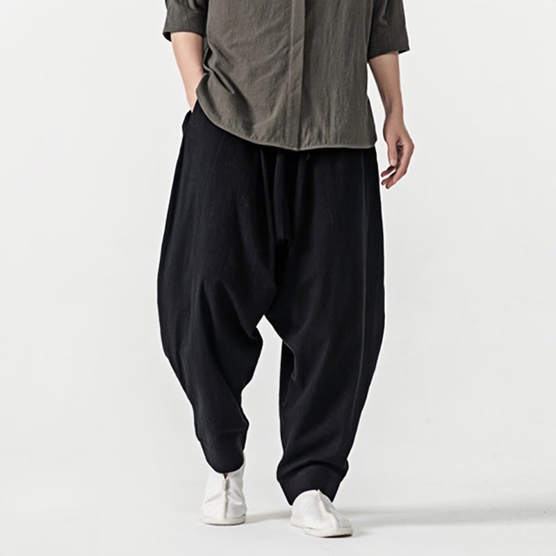 Buddha Stones春 無地 ドローストリング メンズ ハーレムパンツ ポケット付き - image 10