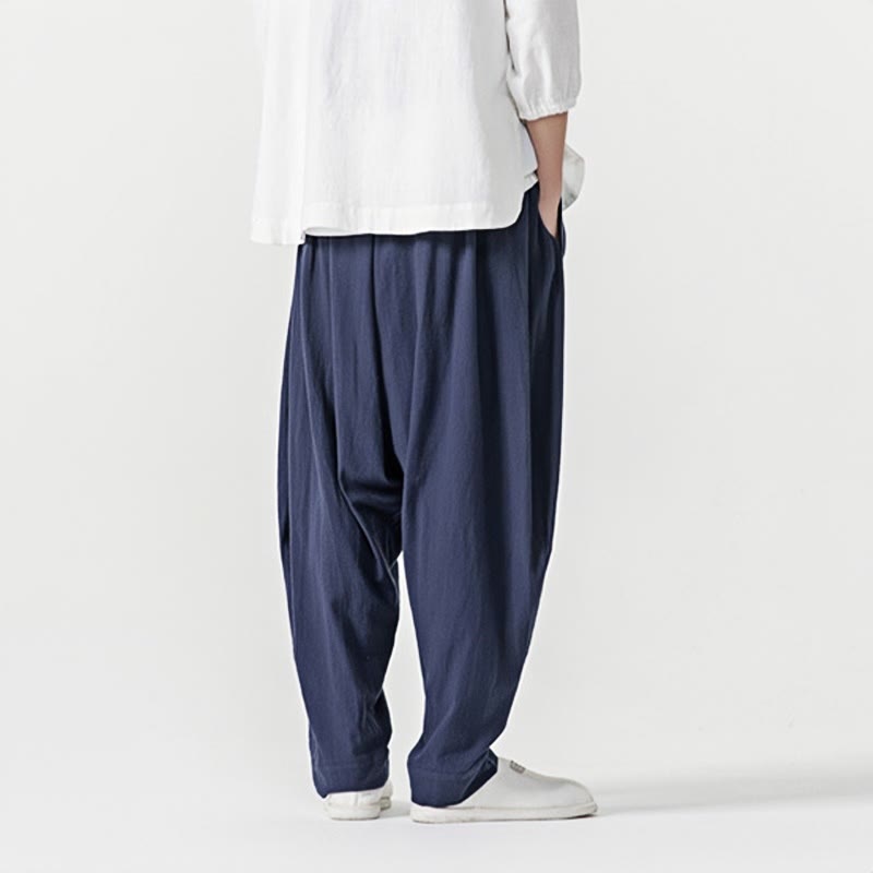 Buddha Stones春 無地 ドローストリング メンズ ハーレムパンツ ポケット付き - image 3