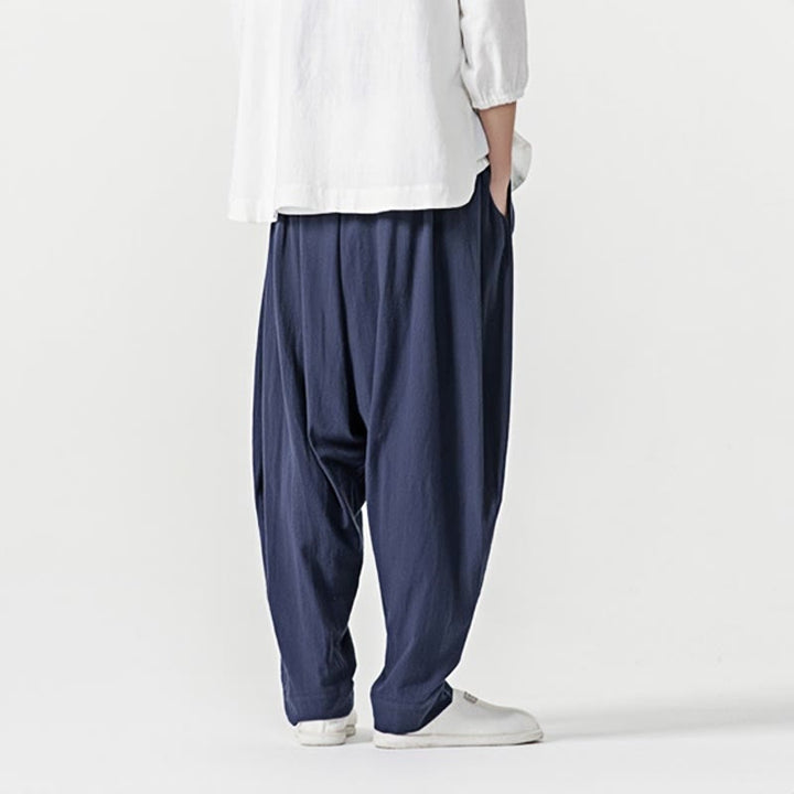 Buddha Stones春 無地 ドローストリング メンズ ハーレムパンツ ポケット付き - image 3