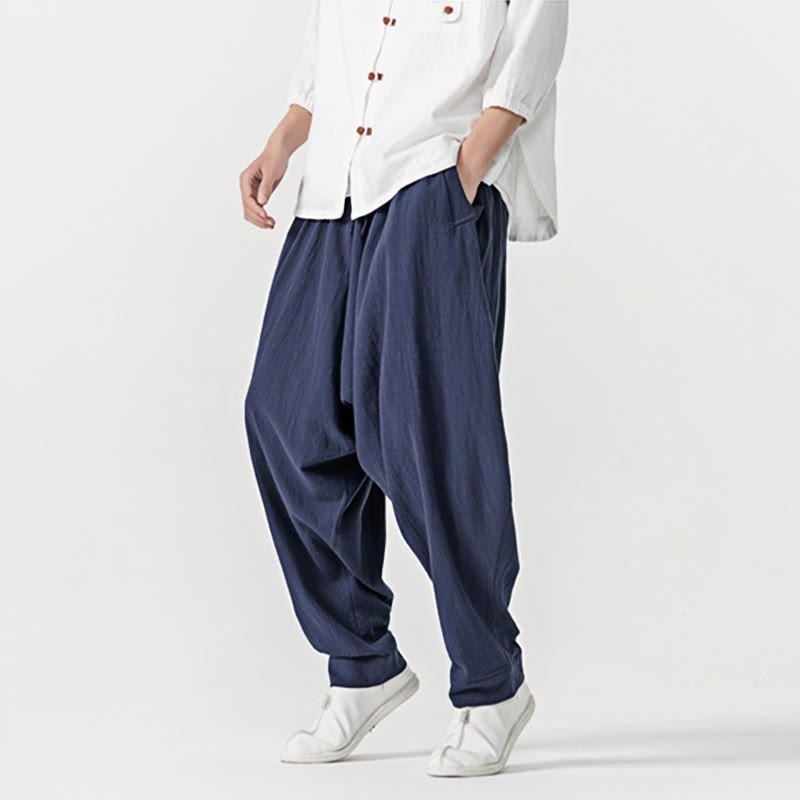 Buddha Stones春 無地 ドローストリング メンズ ハーレムパンツ ポケット付き - image 5