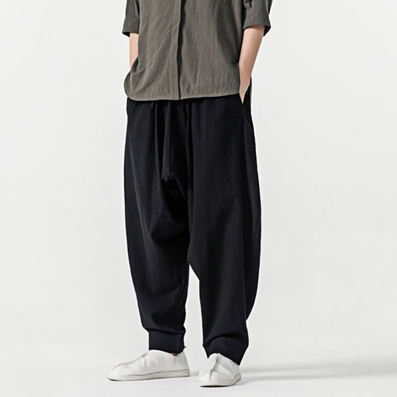 Buddha Stones春 無地 ドローストリング メンズ ハーレムパンツ ポケット付き - image 15