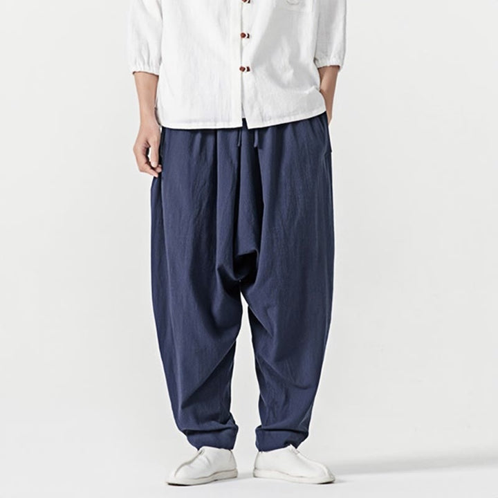 Buddha Stones春 無地 ドローストリング メンズ ハーレムパンツ ポケット付き - image 1