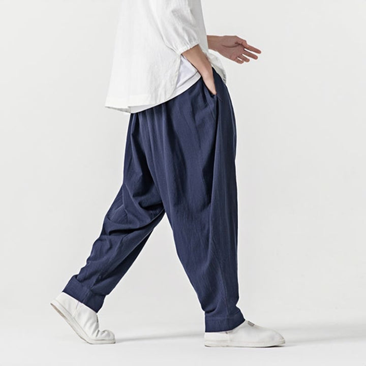 Buddha Stones春 無地 ドローストリング メンズ ハーレムパンツ ポケット付き - image 4