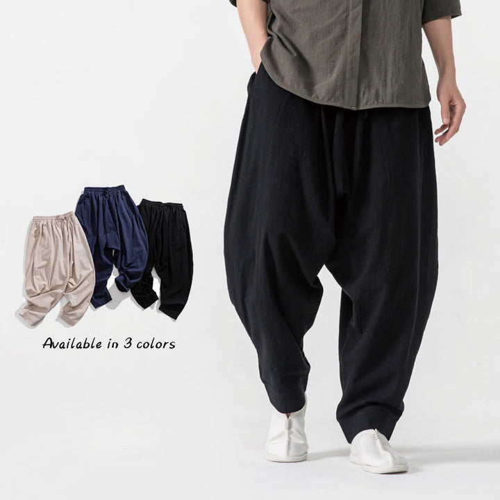 Buddha Stones春 無地 ドローストリング メンズ ハーレムパンツ ポケット付き - 黒 - US/UK/AU46、 EU56 (5XL) - image 8