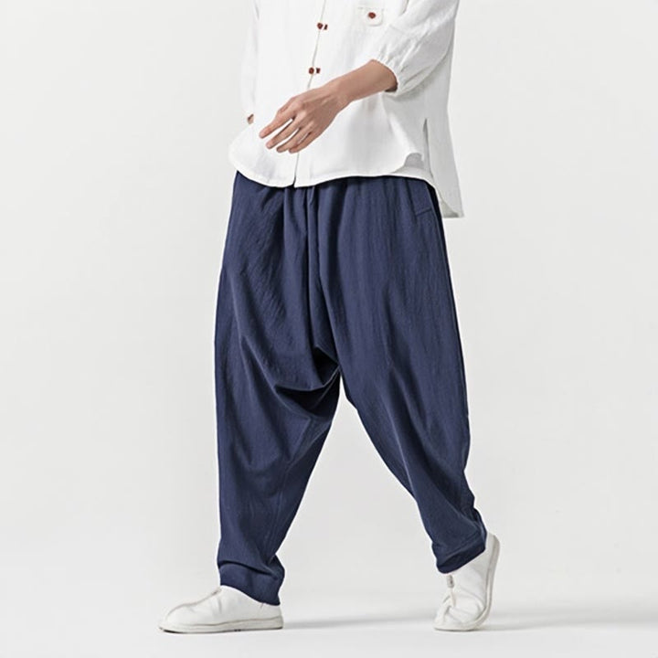 Buddha Stones春 無地 ドローストリング メンズ ハーレムパンツ ポケット付き - image 2