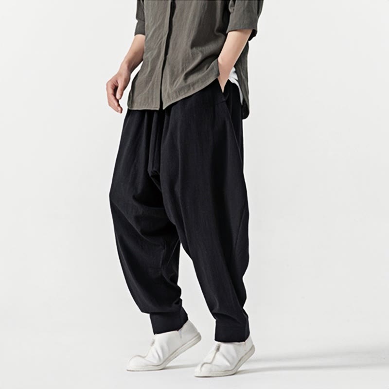 Buddha Stones春 無地 ドローストリング メンズ ハーレムパンツ ポケット付き - image 14