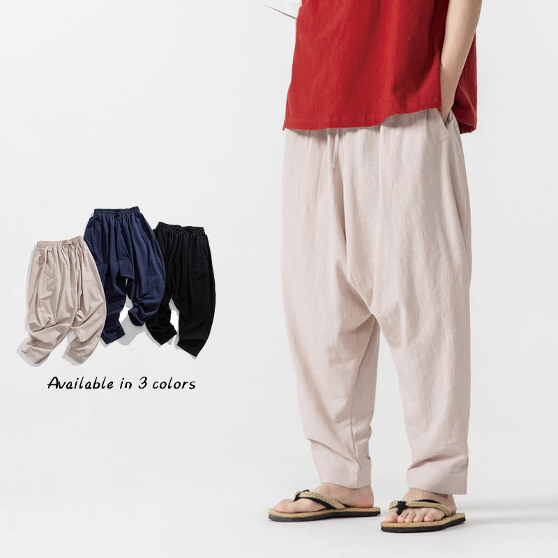 Buddha Stones春 無地 ドローストリング メンズ ハーレムパンツ ポケット付き - ベージュ - US/UK/AU46、 EU56 (5XL) - image 18