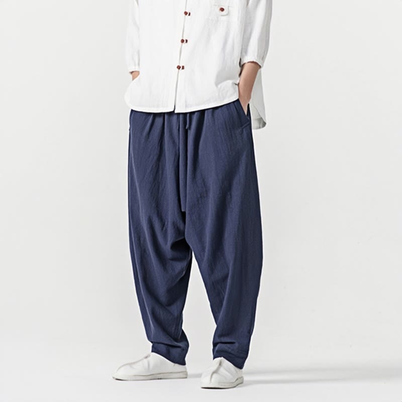 Buddha Stones春 無地 ドローストリング メンズ ハーレムパンツ ポケット付き - image 6