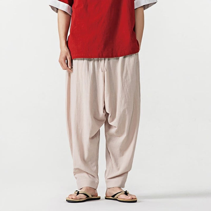 Buddha Stones春 無地 ドローストリング メンズ ハーレムパンツ ポケット付き - image 19