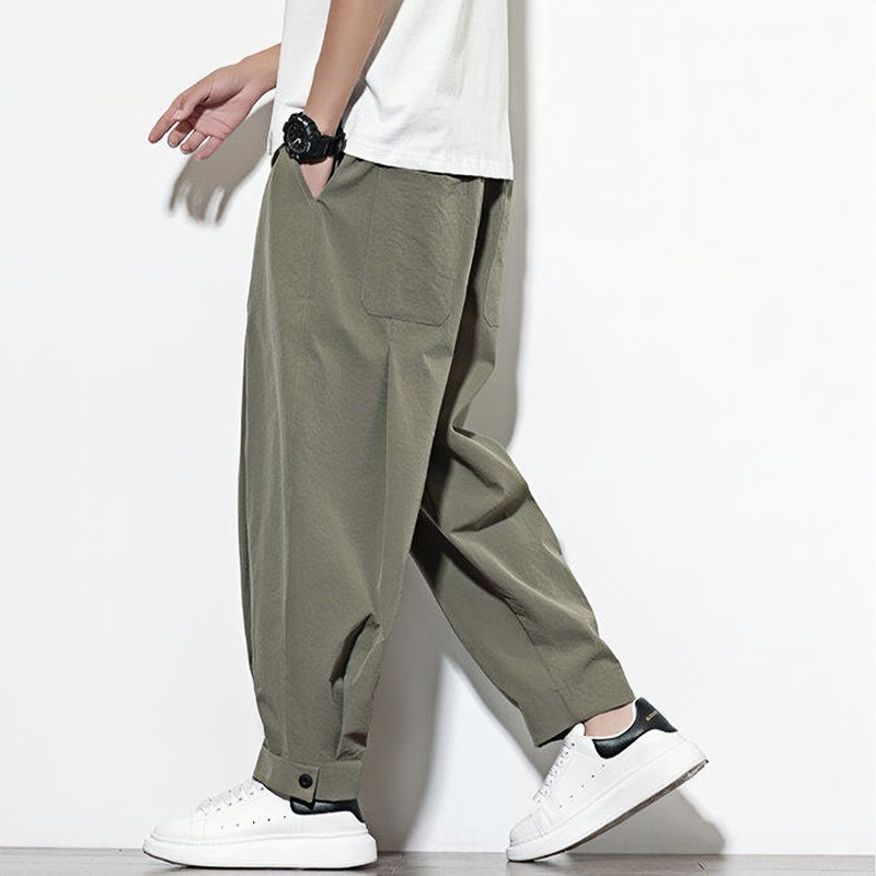 Buddha Stonesカジュアル 無地 ドローストリング メンズ ハーレムパンツ ポケット付き - image 1