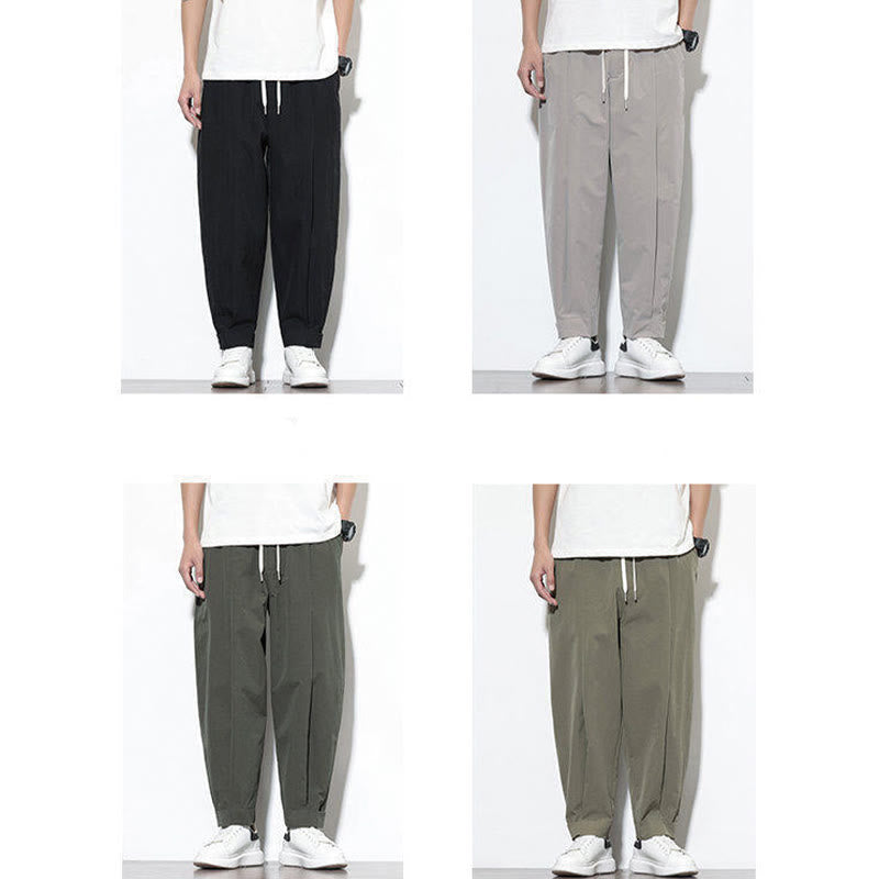 Buddha Stonesカジュアル 無地 ドローストリング メンズ ハーレムパンツ ポケット付き