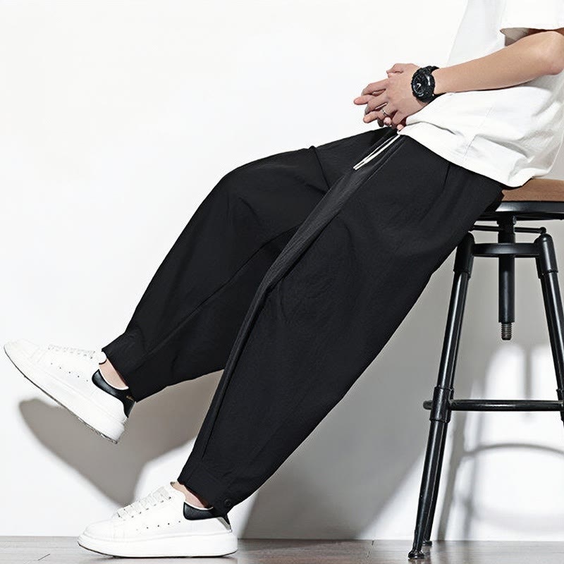 Buddha Stonesカジュアル 無地 ドローストリング メンズ ハーレムパンツ ポケット付き - image 15