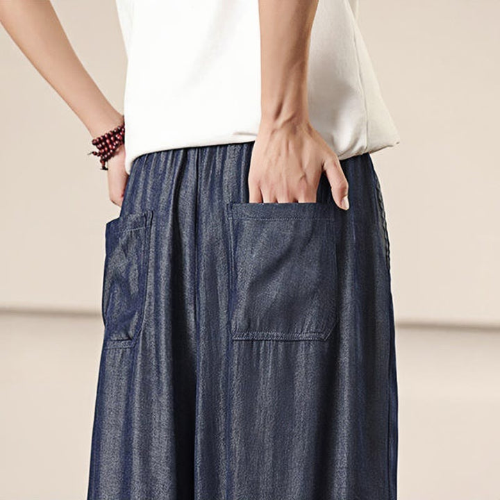 Buddha Stones春 無地 コットン ドローストリング メンズ ワイドレッグパンツ ポケット付き - image 40