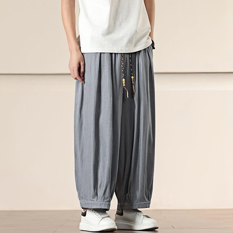 Buddha Stones春 無地 コットン ドローストリング メンズ ワイドレッグパンツ ポケット付き - image 11
