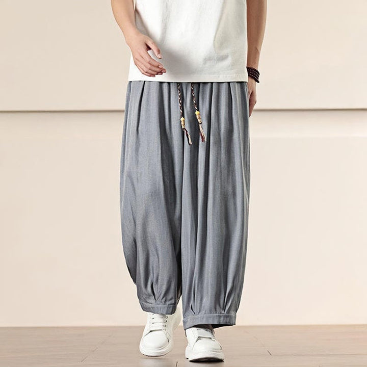 Buddha Stones春 無地 コットン ドローストリング メンズ ワイドレッグパンツ ポケット付き - image 12