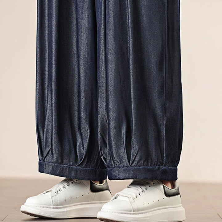 Buddha Stones春 無地 コットン ドローストリング メンズ ワイドレッグパンツ ポケット付き - image 42