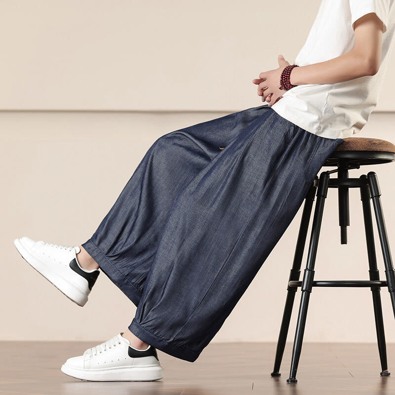 Buddha Stones春 無地 コットン ドローストリング メンズ ワイドレッグパンツ ポケット付き - 海軍 - US/UK/AU46、 EU56 (5XL) - image 32