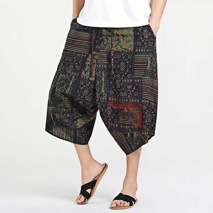 Buddha Stonesエスニック柄ドローストリング7-8丈コットンメンズハーレムパンツポケット付き