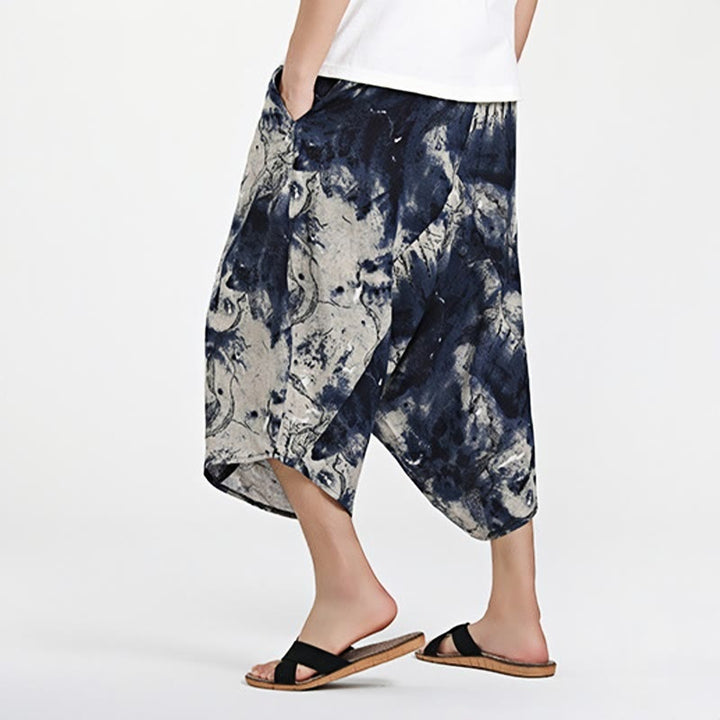 Buddha Stonesエスニック柄ドローストリング7-8丈コットンメンズハーレムパンツポケット付き
