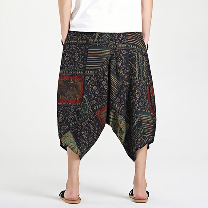 Buddha Stonesエスニック柄ドローストリング7-8丈コットンメンズハーレムパンツポケット付き