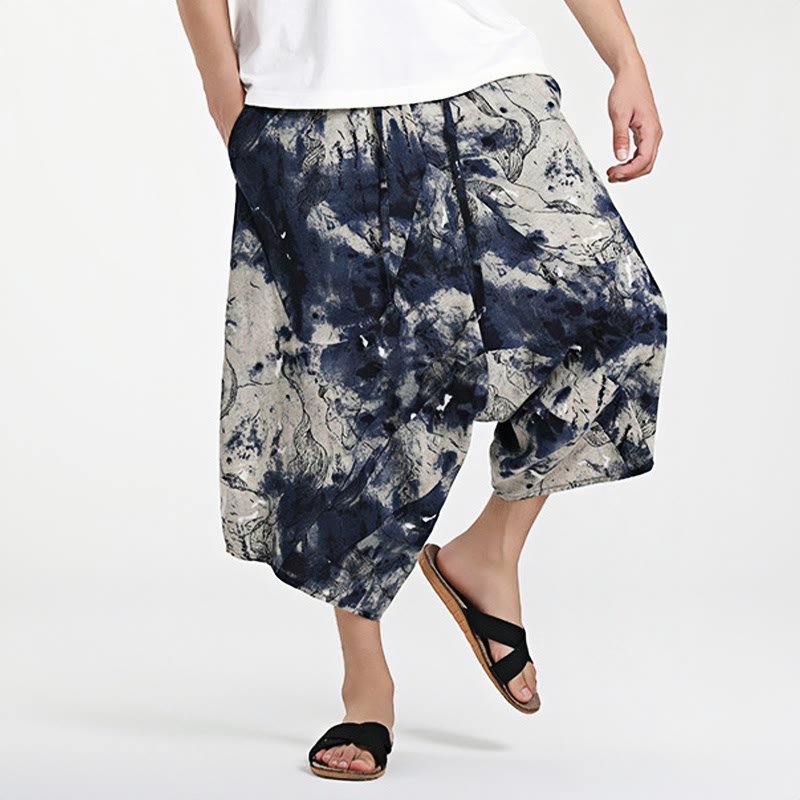 Buddha Stonesエスニック柄ドローストリング7-8丈コットンメンズハーレムパンツポケット付き