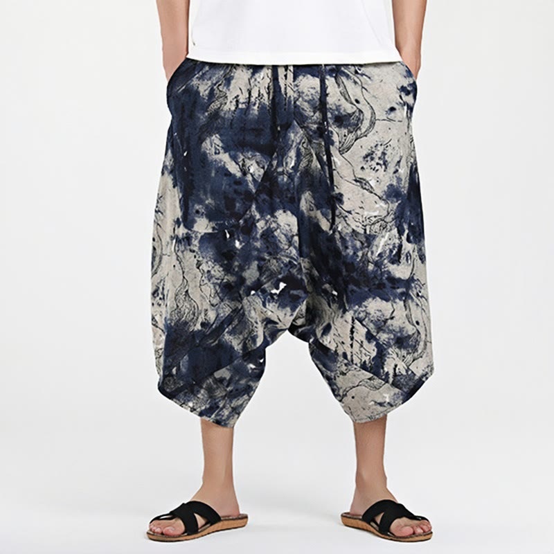 Buddha Stonesエスニック柄ドローストリング7-8丈コットンメンズハーレムパンツポケット付き