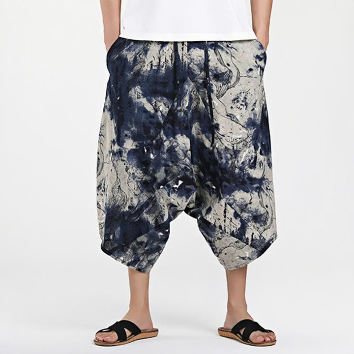 Buddha Stonesエスニック柄ドローストリング7-8丈コットンメンズハーレムパンツポケット付き