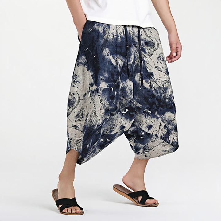 Buddha Stonesエスニック柄ドローストリング7-8丈コットンメンズハーレムパンツポケット付き