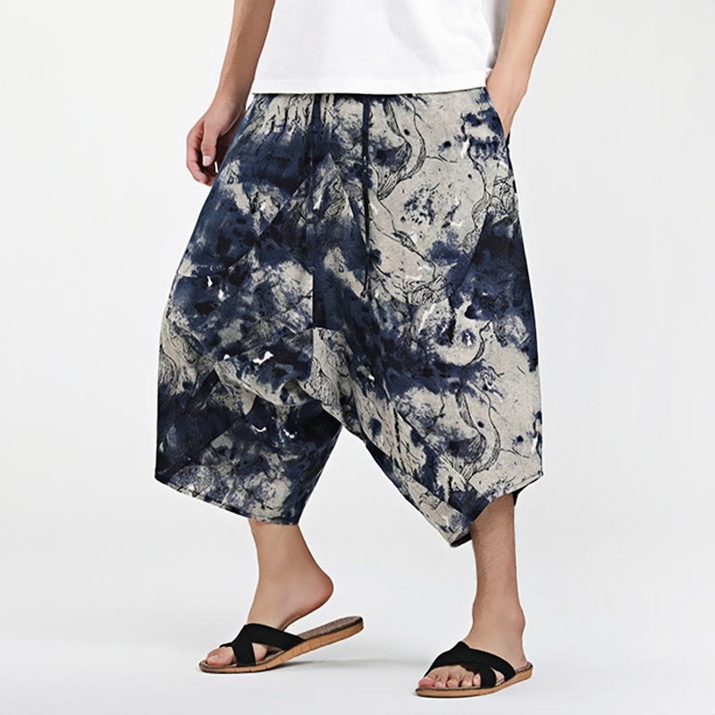 Buddha Stonesエスニック柄ドローストリング7-8丈コットンメンズハーレムパンツポケット付き